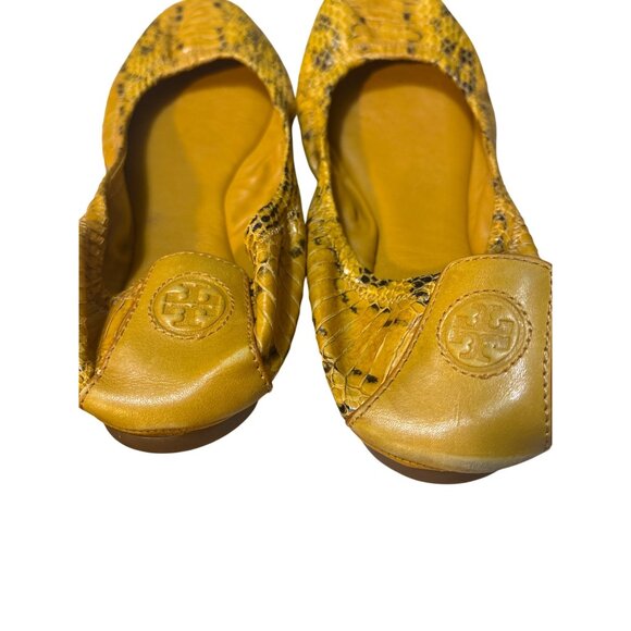 Tory Burch Yellow Snake Print Leather Ballet Flats Womens Shoes 8.5 - Picture 4 of 8